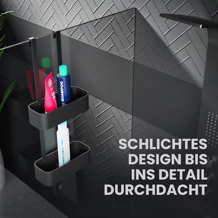 ovimar Duschablage Bleikoya in schwarz als Badezimmer Organizer ohne Bohren | 2 stöckiger Duschkorb