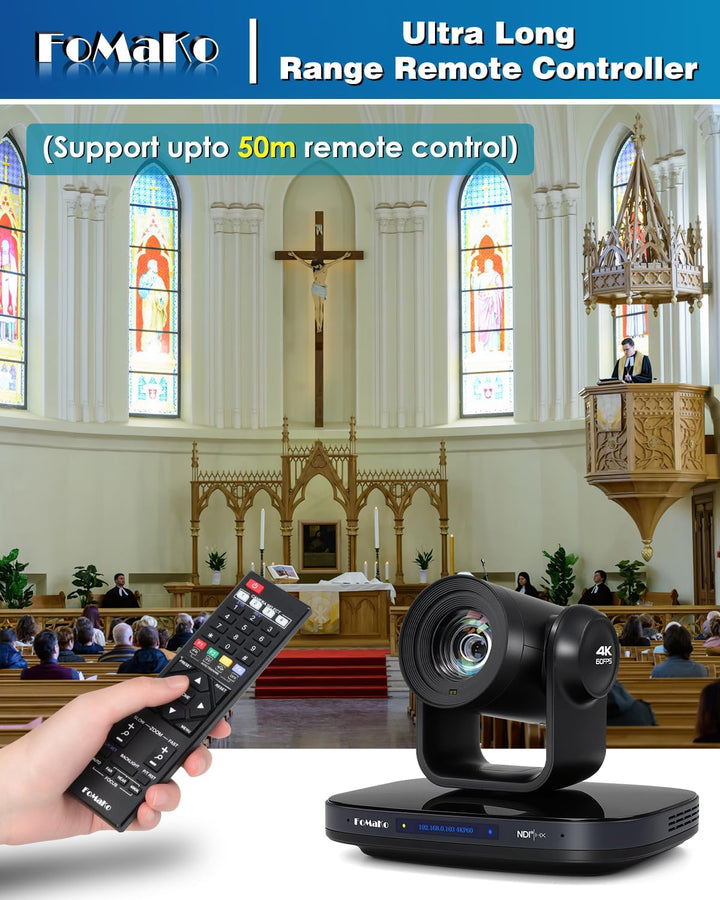 FoMaKo 12G-SDI 4K 60FPS NDI PTZ Kamera, 20X optischer Zoom, 4KP60 AI Auto-Tracking Gen 3, 1/1.8 UHD