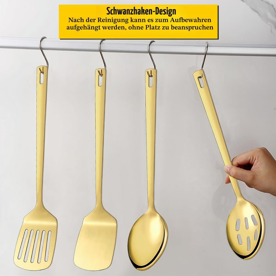 HOMQUEN Gold Küchenutensilien Set 4pcs, Titan Gold Beschichtung Edelstahl Kochutensilien Set, Küchen