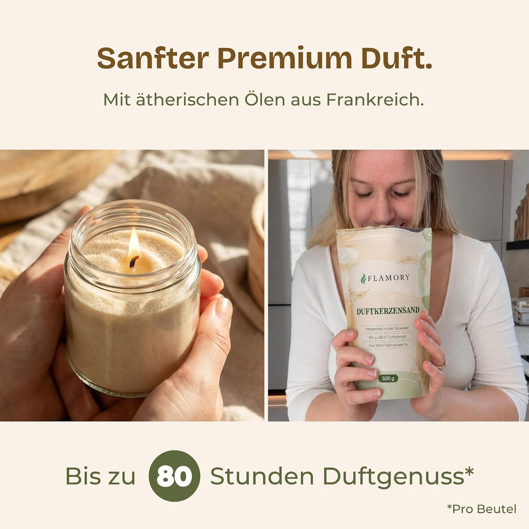 Kerzensand mit Duft 500g – Duftkerzensand [Orange] – 6 Dochte inklusive – 100% Pflanzenwachs, russar