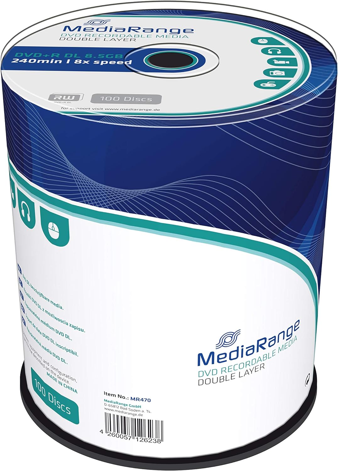 MediaRange MR470 DVD+R Double Layer 8.5Gb|240Min 8-fache Schreibgeschwindigkeit, 100er Cakebox 100er