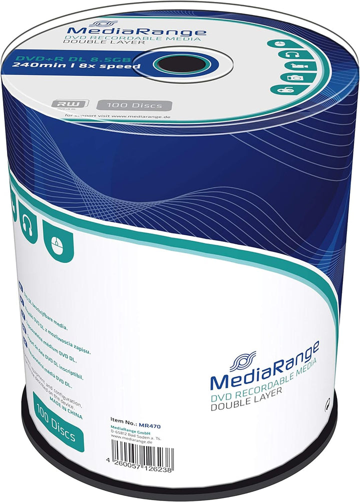 MediaRange MR470 DVD+R Double Layer 8.5Gb|240Min 8-fache Schreibgeschwindigkeit, 100er Cakebox 100er
