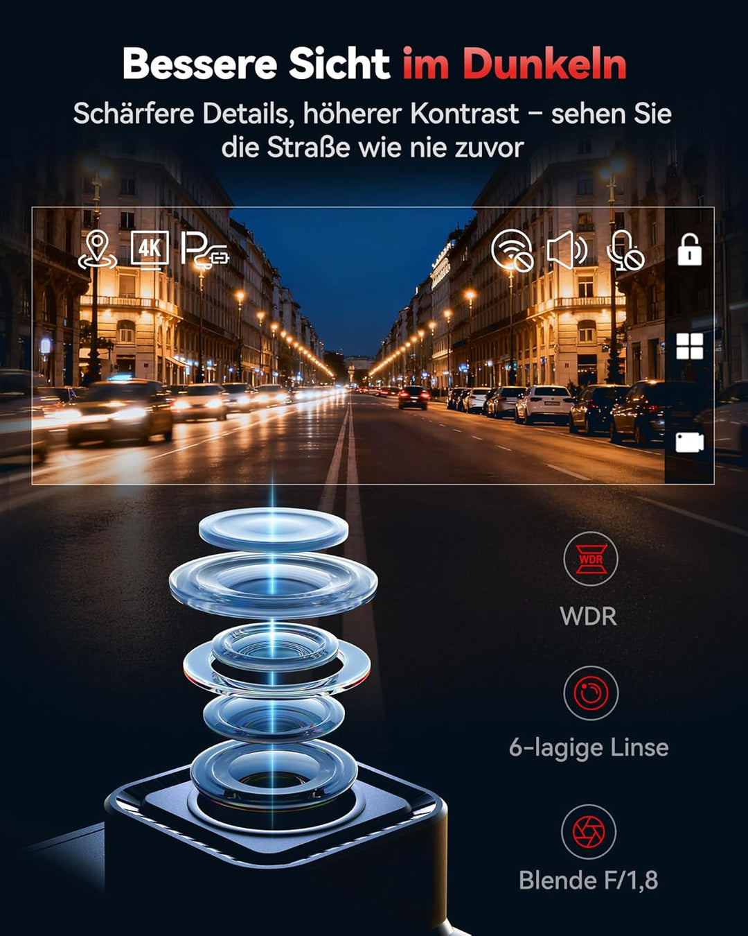 REDTIGER F7N 4K Dashcams mit WiFi GPS Front 4K/2.5K und hinten 1080P Dual Dash Kamera , 3.16" Displa