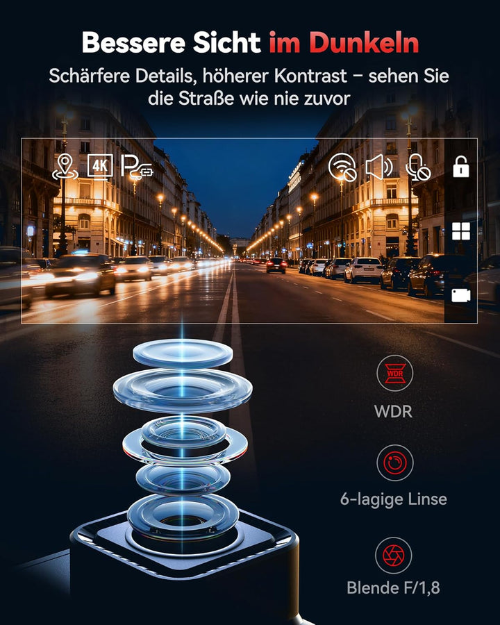 REDTIGER F7N 4K Dashcams mit WiFi GPS Front 4K/2.5K und hinten 1080P Dual Dash Kamera , 3.16" Displa