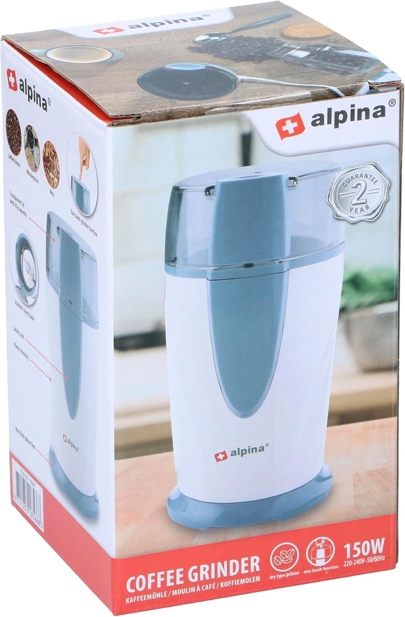 alpina Kaffeemühle Elektrisch - 150 Watt - Auch Nussmühle, Getreidemühle und Mühle für Samen - 65 Gr