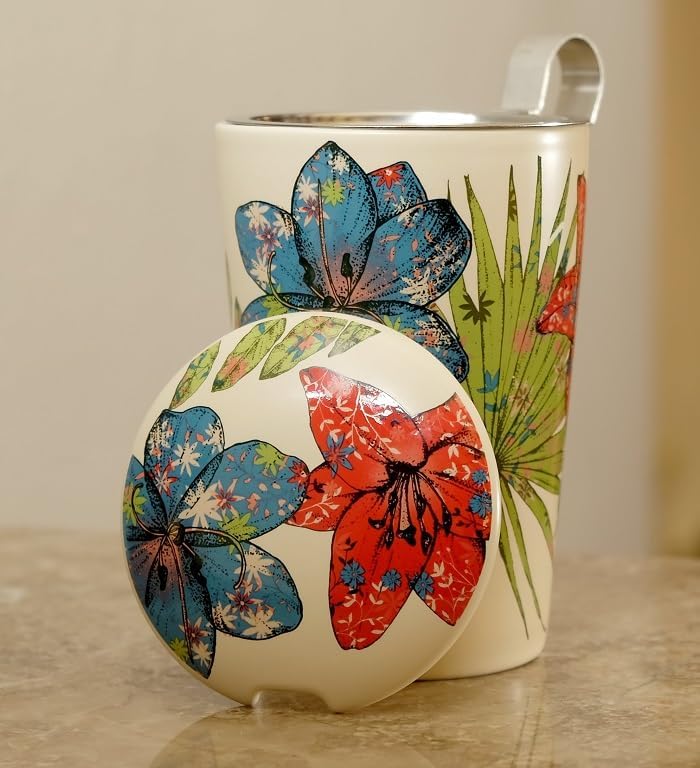 Eigenart TEAEVE Porzellan Teetasse, Becher mit Sieb + Deckel, Rustic Flower im Geschenkkarton