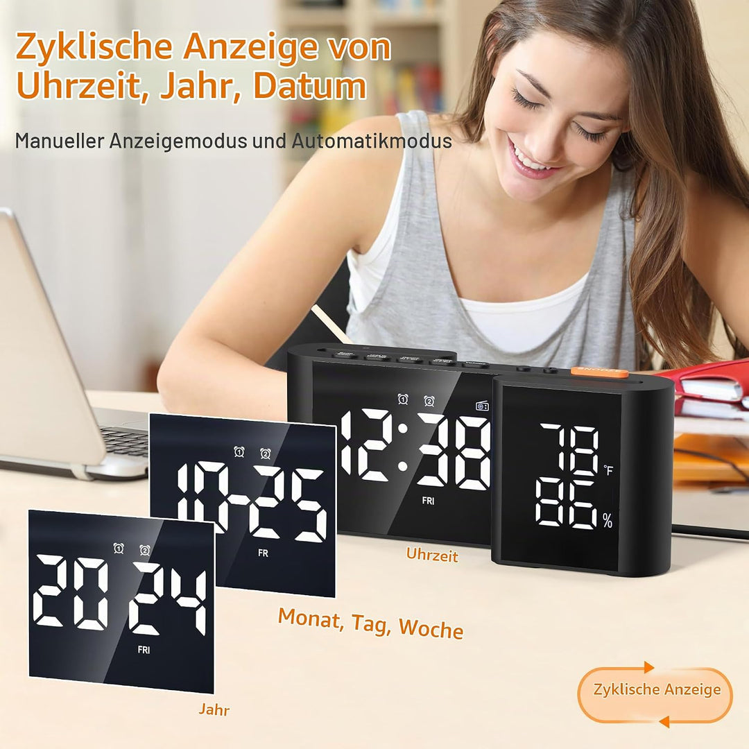 Lancoon Digitaler Wecker Funkuhr mit Temperatur Luftfeuchtigkeitsanzeige 15 Stufen der Lautstärke He