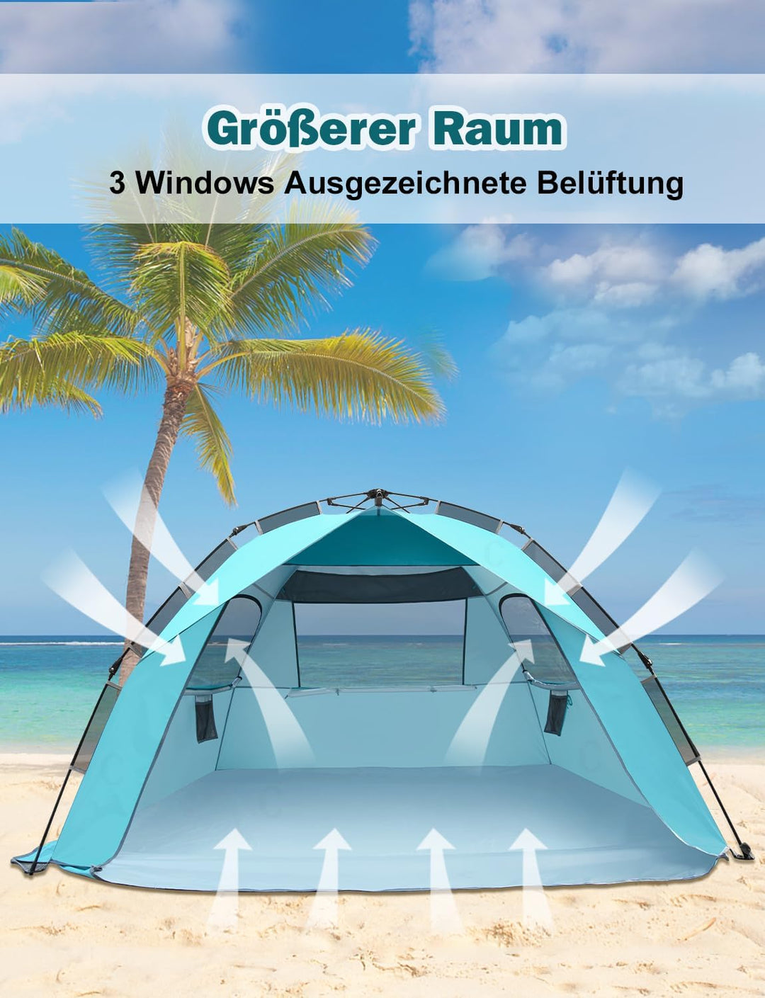 Glymnis Strandmuschel Quick Up Strandzelt Automatisches Strand Zelt UV-Schutz 50+ Windschutz kleines