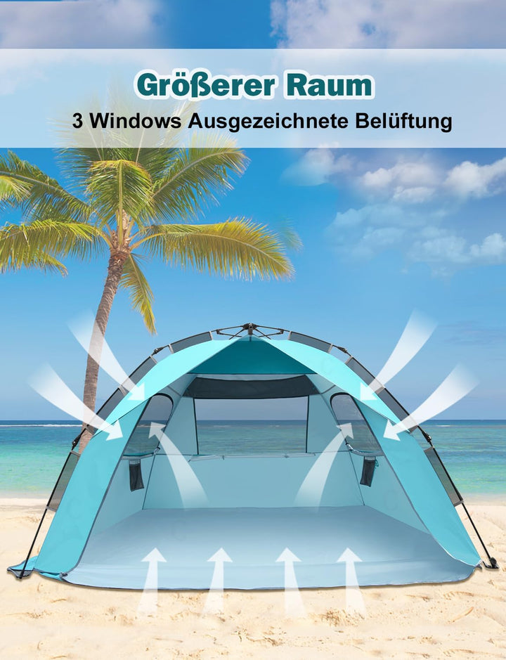 Glymnis Strandmuschel Quick Up Strandzelt Automatisches Strand Zelt UV-Schutz 50+ Windschutz kleines
