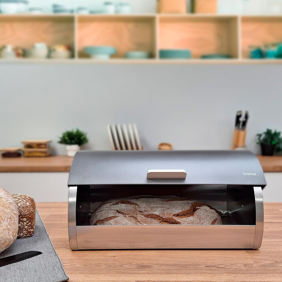 briebe Set aus Brotkasten +3 Küchenvorratsdosen Edelstahl, Brot- und Brötchenbehälter, Schiebedeckel