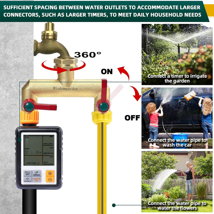 Wisdomgarden Wasserverteiler 2fach, Schwere Ausführung aus Messing gartenschlauch verteiler,2 wege v