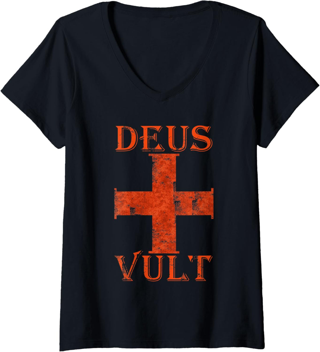 Damen Deus Vult Kreuzzug Mittelalter Kreuz Templer Rittertum T-Shirt mit V-Ausschnitt