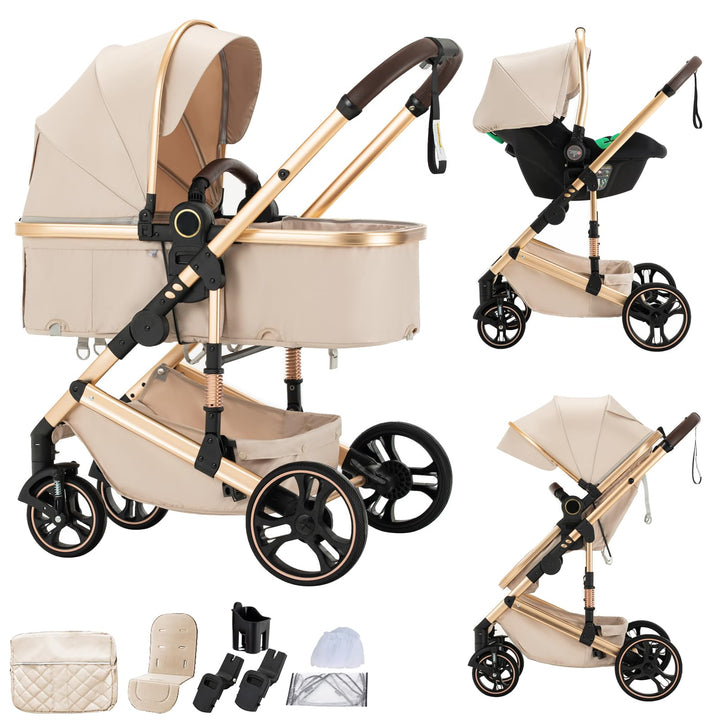 BEBBY 3-in-1 Kinderwagen KombiKinderwagen-Set 2-in-1 Buggy faltbar Luxus Hochlandschaft Neugeborenes