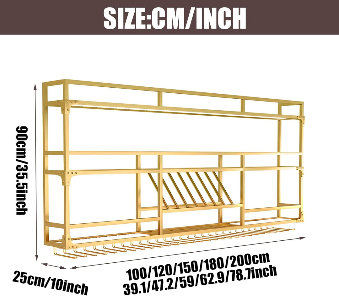 Weinregal Wand, 3 Ebenen Wand-Weinregale mit Glashalter, Multi funktionaler Weinpareite Display Rack