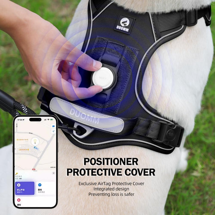 Hundegeschirr mit adaptiertem Airtag Positioner Schutzhülle Design, verstellbarem Zugschutz, Erstick