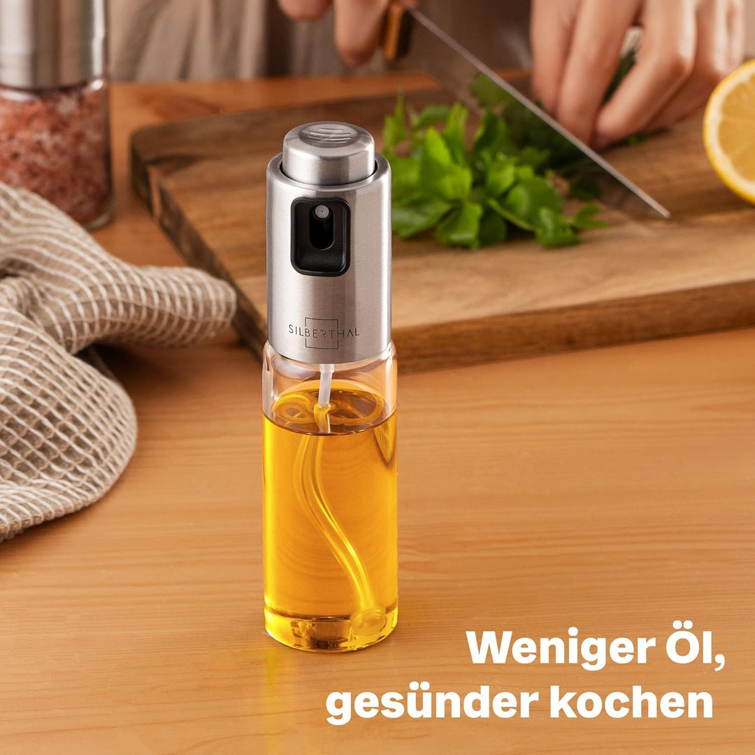 SILBERTHAL Ölsprüher 120 ml Glas – Sprühflasche für Speiseöl – 2 in 1 Essig & Ölspender – Gleichmäss