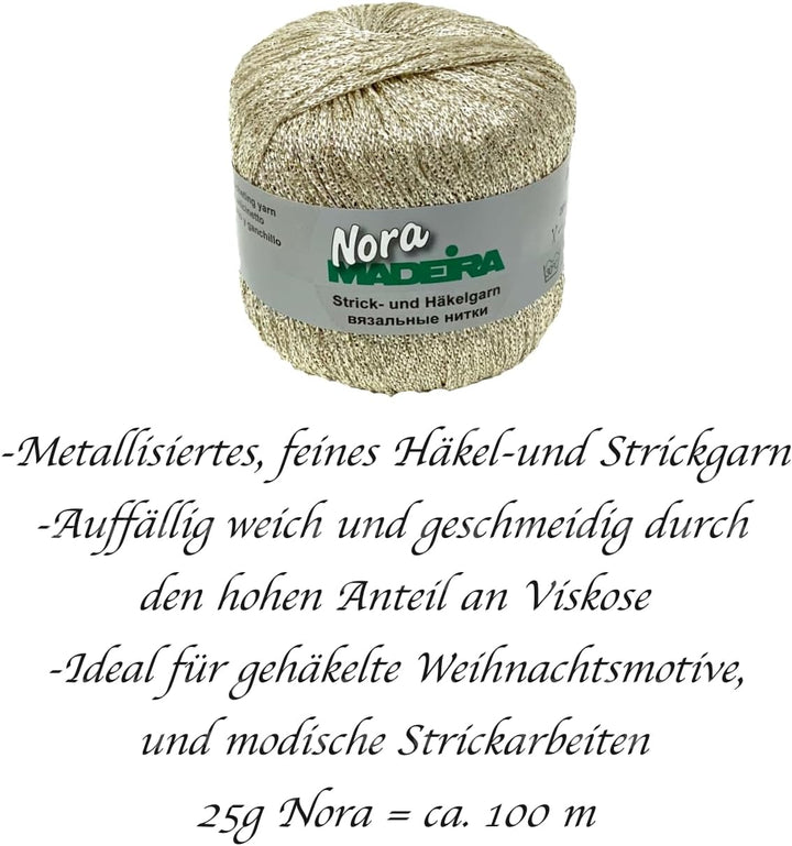 Häkelgarn Glitzergarn Strickgarn metallisiertes Haekelgarn Madeira Nora 5x25g Farbe 323 weissgold, 3