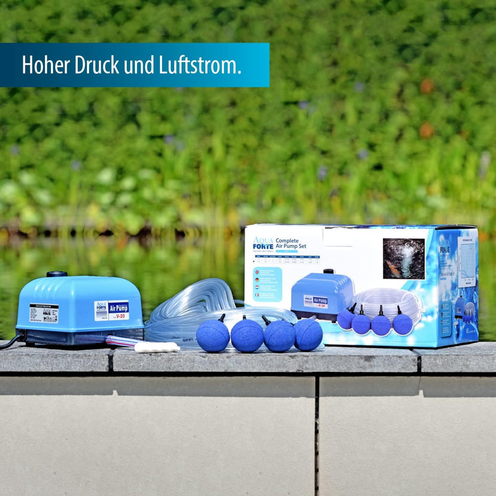 AquaForte Original-SET Luftpumpe Hailea V20, 9l/min bei 1,2m, inkl. 4 Steine und 25m 4/6 Schlauch V-