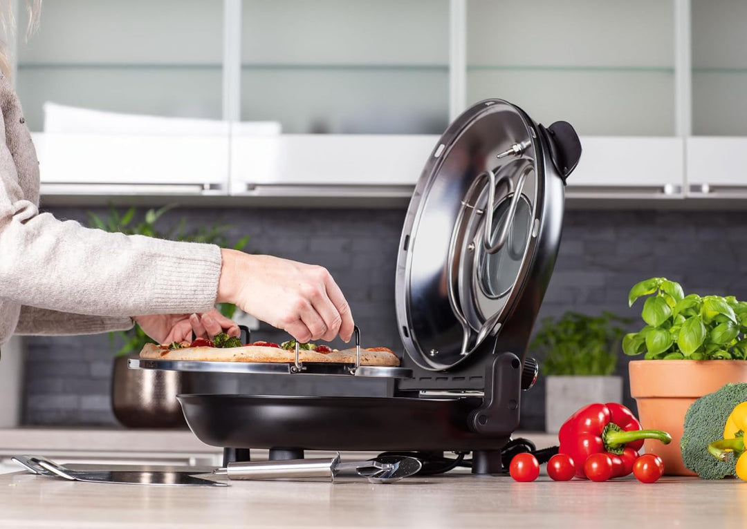 CHEF CUISINE Pizza Maker mit Keramikstein Ø 31 cm – Elektrischer Pizzaofen mit 1.200 Watt, Sichtfens