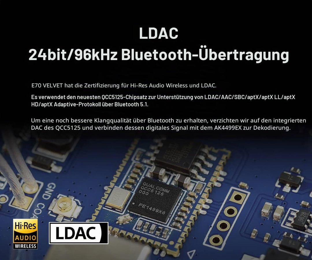 Topping E70 Velvet AK4499EX Decoder XU316 DSD512 PCM768kHz Bluetooth 5.1 LDAC 24Bit/96kHz mit Fernbe