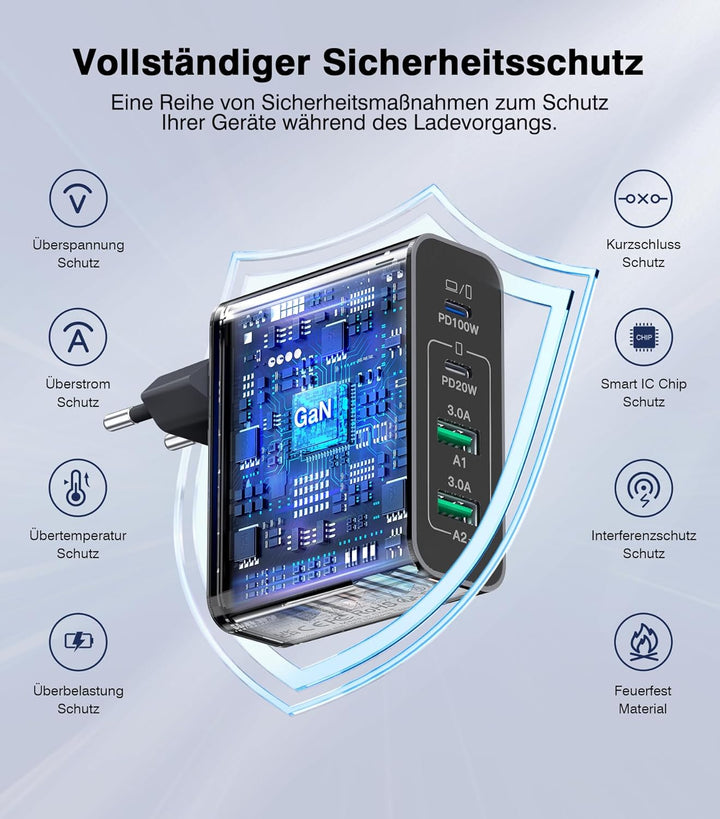 120W 4-Port USB C Ladegerät Mehrfach Mit USB-A, Schnellladegerät PD3.0 Power Adapter, Netzteil Für i