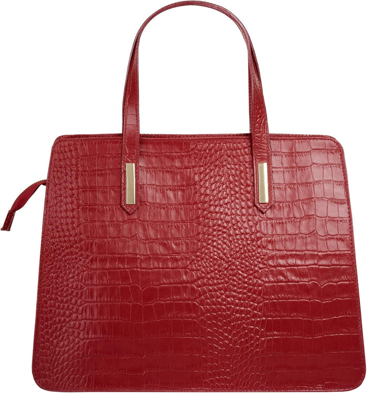 Handtasche Echt Leder Damen Made in Italy, Smartphonefach, Kroko-Design, elegante Umhängetasche, Dam