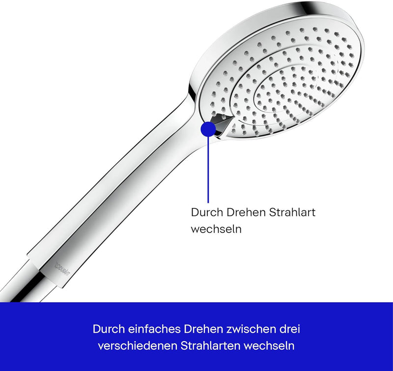 Duravit Universal Duschkopf, Duschbrause mit 3 Strahlarten (Rain, Intense Rain, Soft Rain), Handbrau