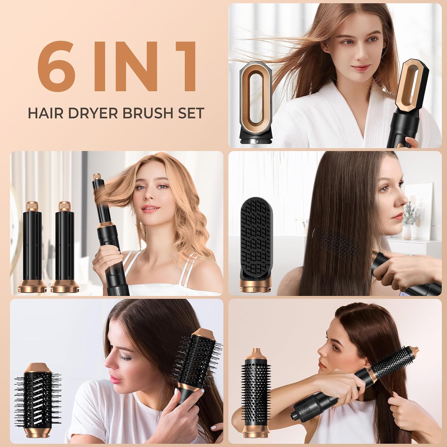 MESCOMB 5-in-1 Airstyler Set – Ionen-Föhn, Lockenstab & Volumenbürste Für Schonendes Styling Zu Hause