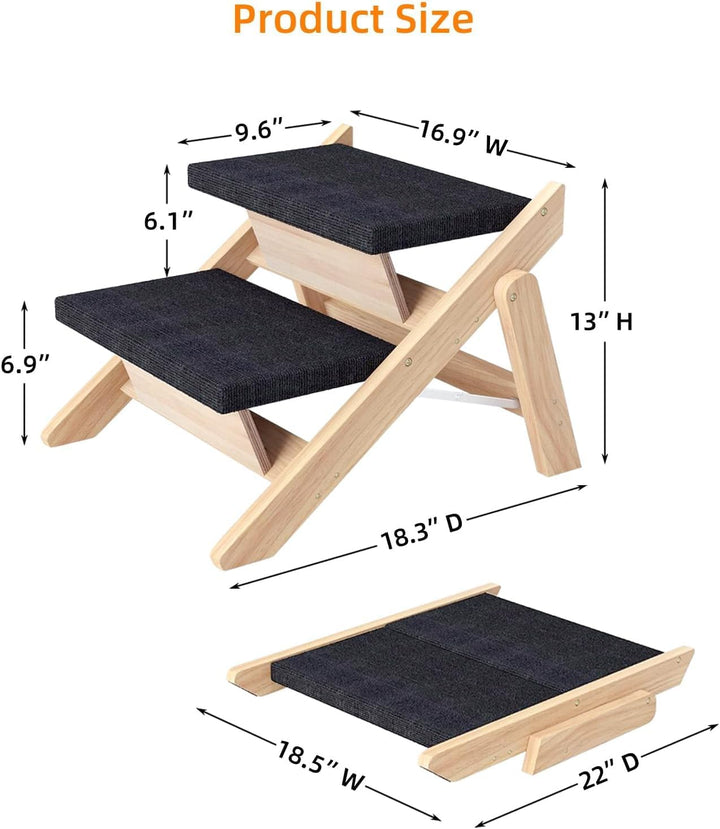 Holz-Hundetreppe & Rampe 2-in-1, Klappbar und Tragbar für Kleine und Mittelgrosse Hunde sowie Katzen