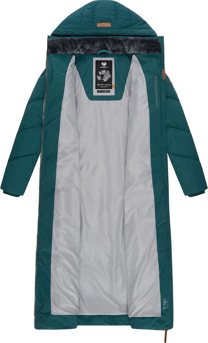 Ragwear Damen Wintermantel Warmer wasserdichter Steppmantel lang mit Abnehmbarer Kapuze Rebelka Extr