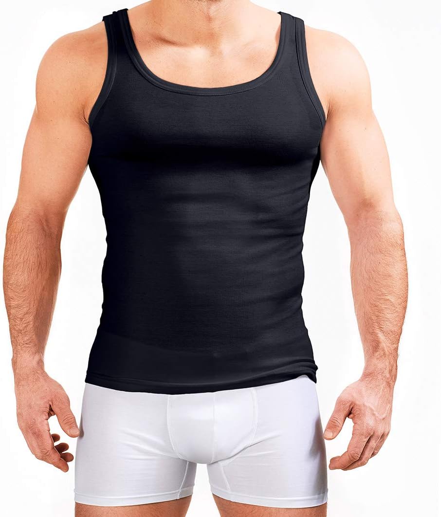 MERISH Herren Unterhemd 5er Pack Tank Top Feinripp Baumwolle 400 L 400d-10 Schwarz 10er Set, L 400d-