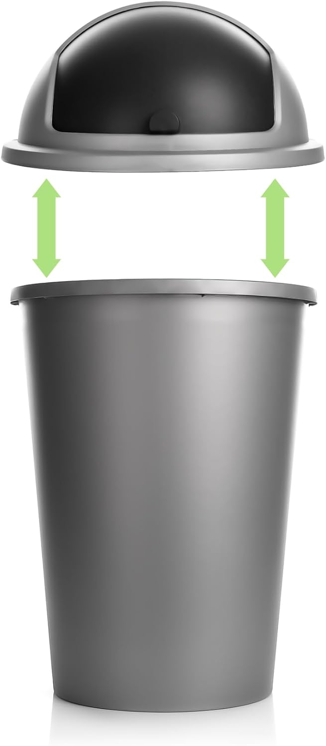 BigDean Abfalleimer grau 50 L mit schwarzem Schiebedeckel Ø 25cm x H 68cm – Mülleimer gross aus Kuns