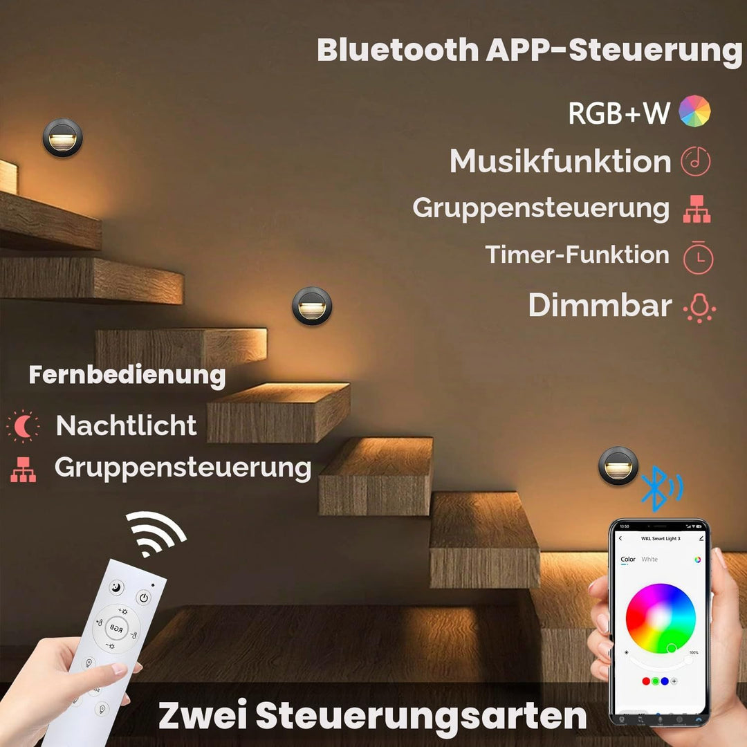 Bluetooth Treppenbeleuchtung aussen RGB warmweiss kaltweiss 1.5W 65mm(Nicht die Standardgrösse 60mm)