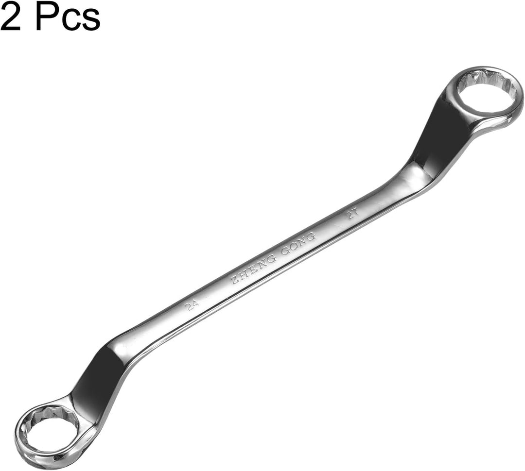 QUARKZMAN 2 Stück 24mm x 27mm 75 Grad Abgewinkelter Doppel Ringschlüssel Metrisch 12-Punkt Spiegelve