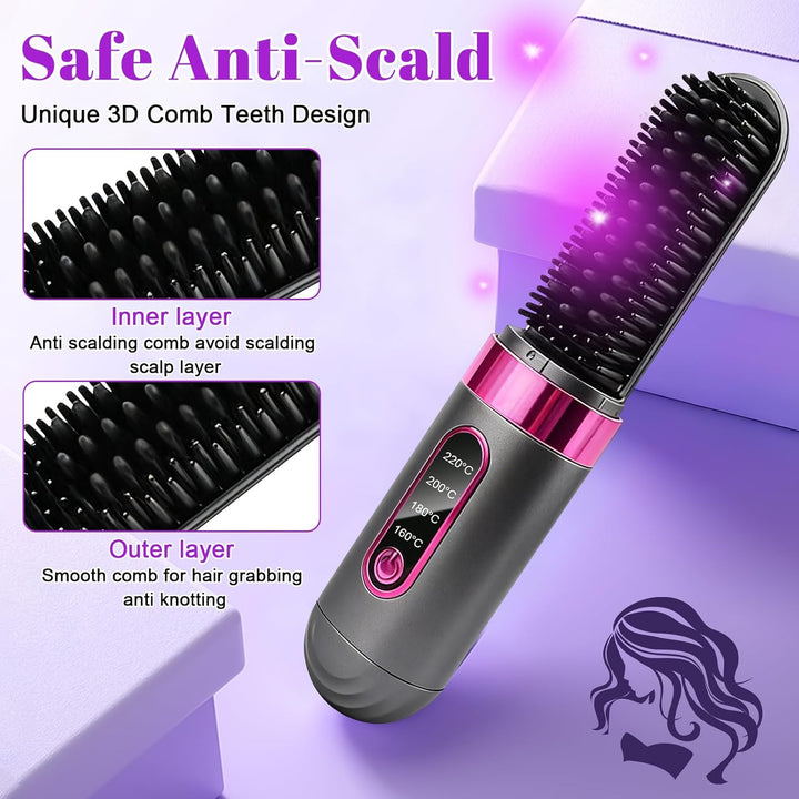 Glättbürste Kabellos, Stylingbürste Für Kurze Langes Haare, Haarglätter Bürste Kabellos mit 4 Wärmes