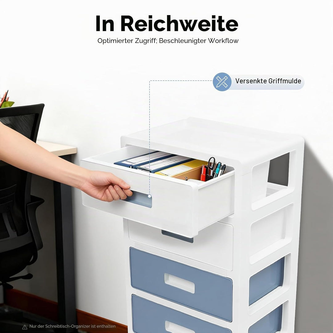 MINRS Rollwagen aus Kunststoff mit Schubladen und Rädern – Selbstaufrollende Rollcontainer