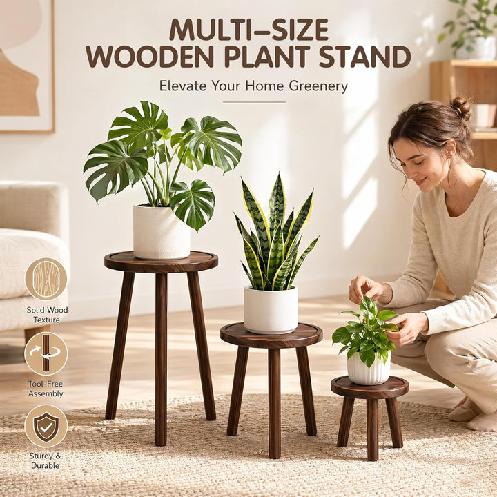 Blumenhocker Holz 3er-Set, Pflanzenständer aus Holz in 3 Grössen, 6"/8"/11" Höhe, Blumentisch, Dekor