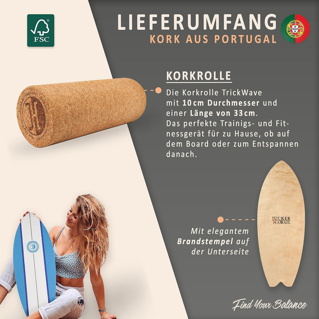 JUCKER HAWAII Balanceboards - Das Original aus Echtholz mit Korkrolle - Balance Board & Indoor Surfb
