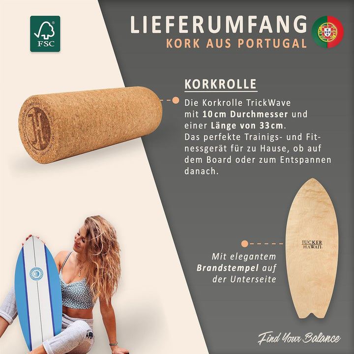 JUCKER HAWAII Balanceboards - Das Original aus Echtholz mit Korkrolle - Balance Board & Indoor Surfb