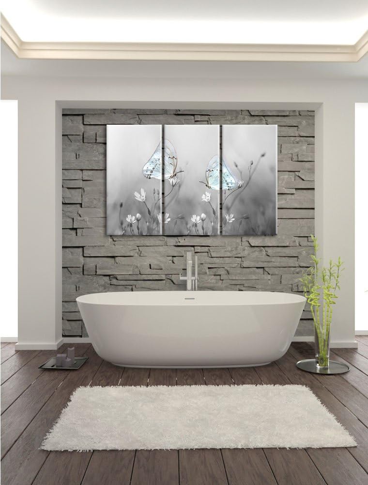 Pixxprint Schmetterling auf kleinen Blumen als Leinwandbild/Grösse: 3 Teilig (120x80 cm) cm/Wandbild