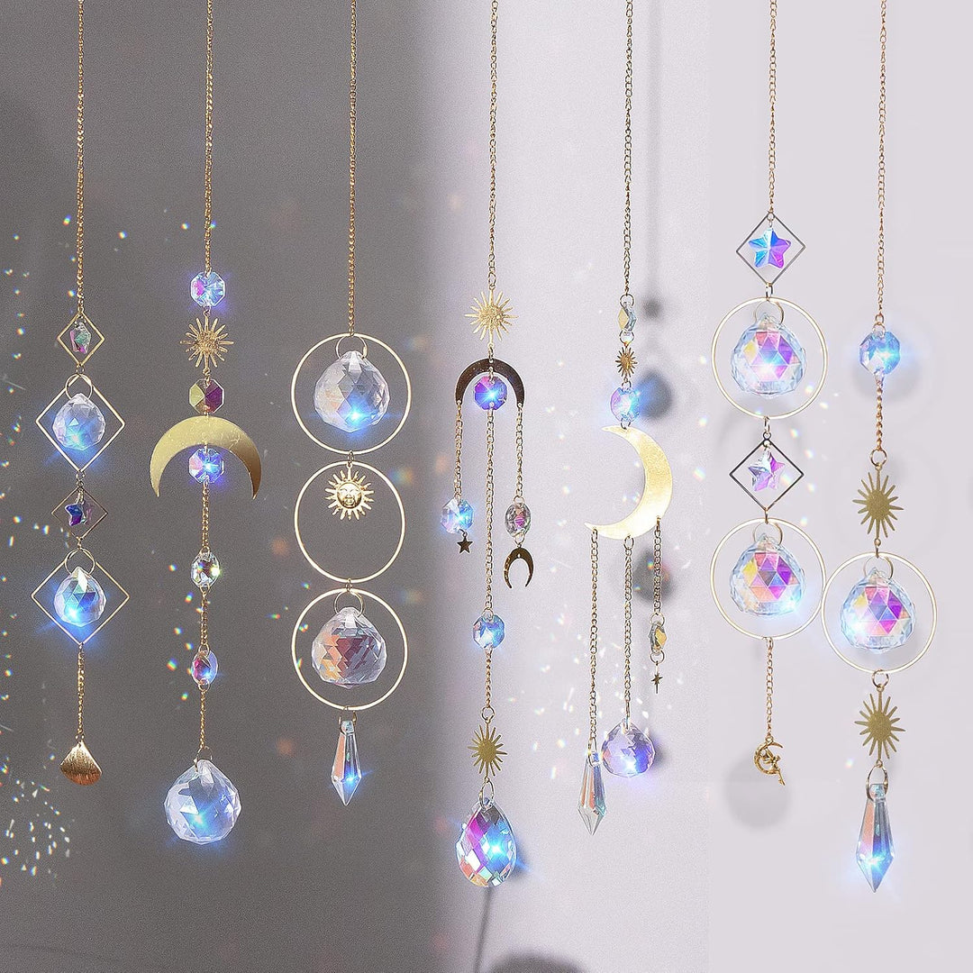 7 Stück Sonnenfänger Kristall Hanging Windspiel Regenbogen Sonnen Mond Anhänger Kristalle Ornament K