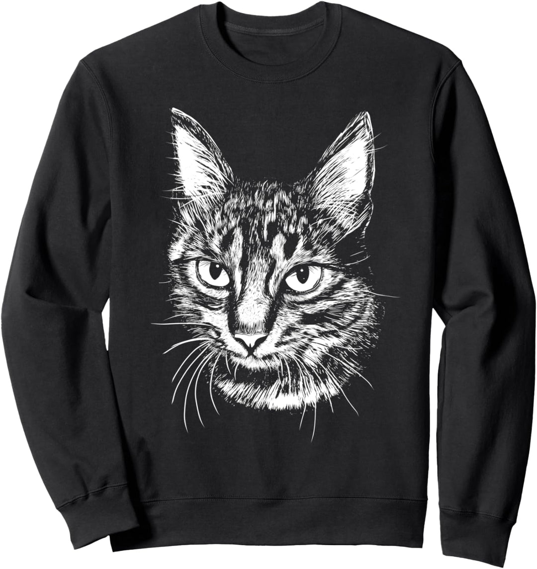 Katze Gesicht Zeichnung Stil Sweatshirt