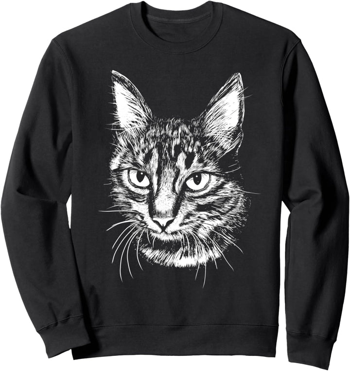 Katze Gesicht Zeichnung Stil Sweatshirt