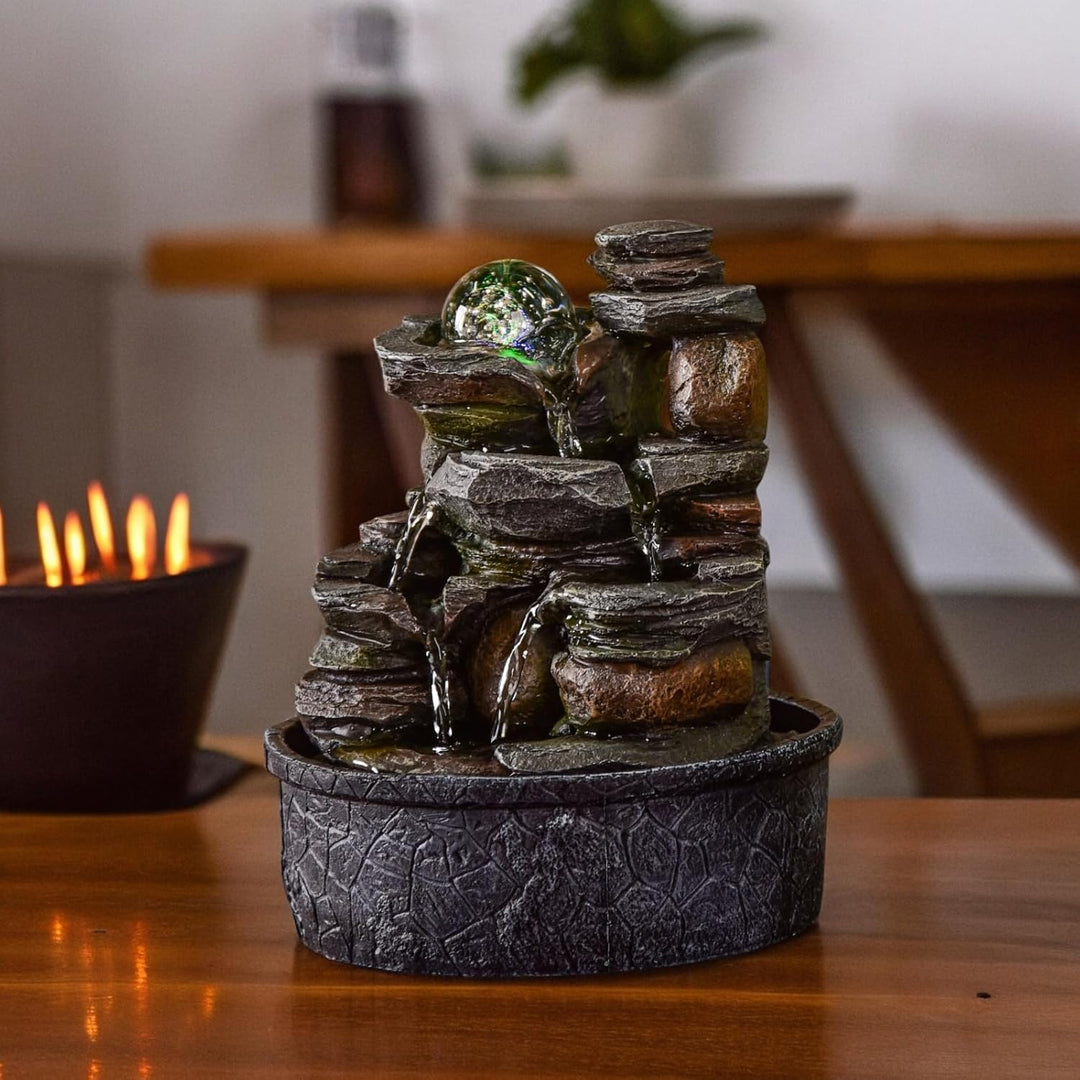 Innenbrunnen Naturkaskade Effekt Steingestein farbenfrohe Licht, Geschenkidee, Feng Shui Glücksobjek