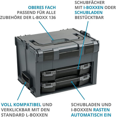 L-BOXX Sortimo LS BOXX 306 | inkl. i-BOXX 72 C3 & i-BOXX 72 I3 in Anthrazit | Professioneller Werkze