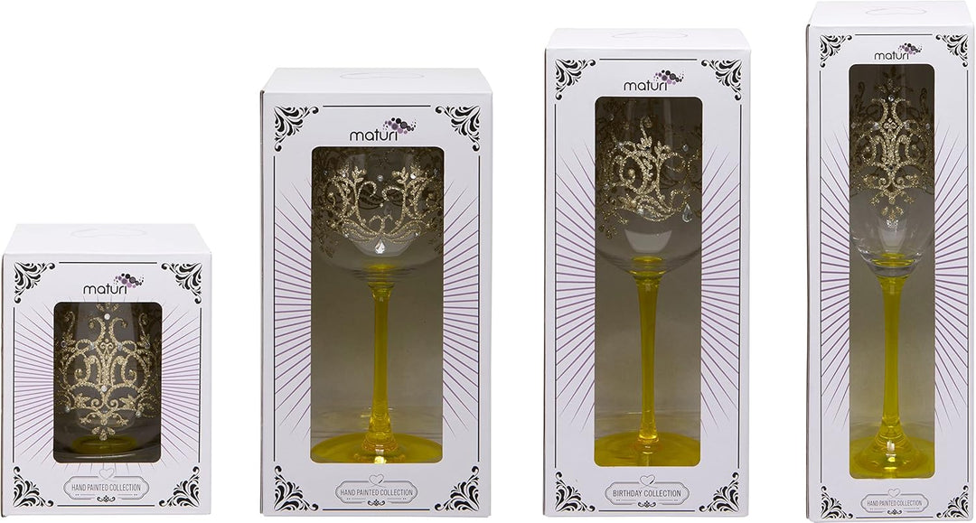 Maturi Champagnerflöte, handbemalt, goldfarbenes Flockmuster, 220 ml, in Geschenkbox, Champagnerfl&#