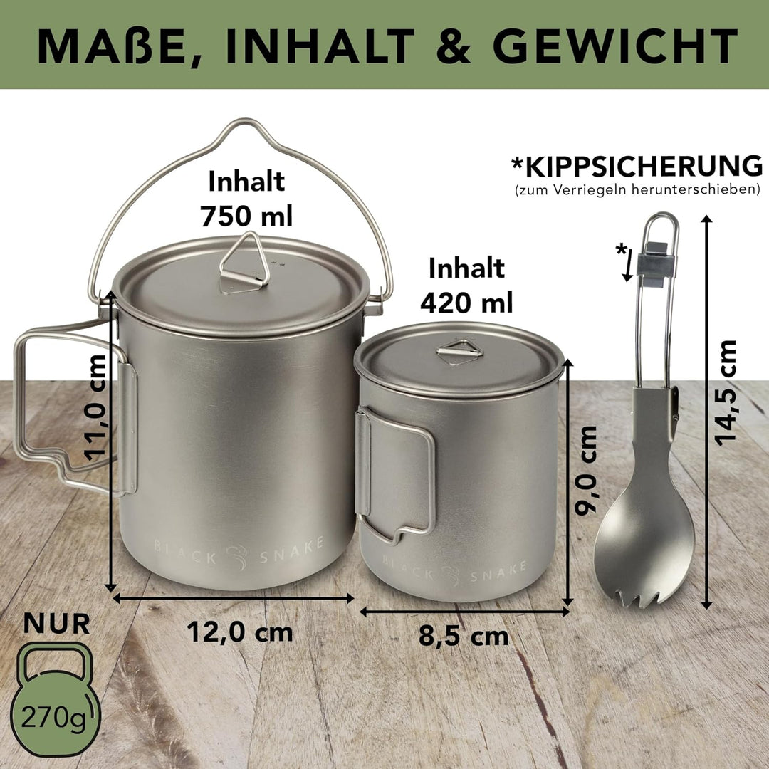 Black Snake® Wander Kochgeschirr Set 'Titanium' ultraleichtes Campinggeschirr Einheitsgrösse Titan,
