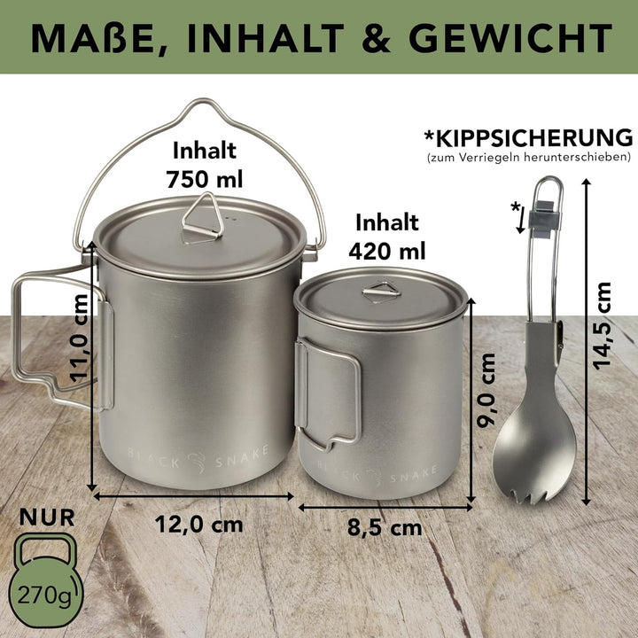 Black Snake® Wander Kochgeschirr Set 'Titanium' ultraleichtes Campinggeschirr Einheitsgrösse Titan,
