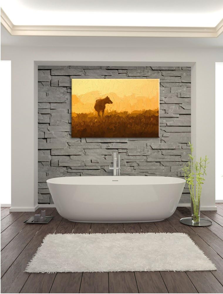 Pixxprint fressende Kuh auf der Weide als Leinwandbild/Grösse: 100x70 / Wandbild/Kunstdruck/fertig b