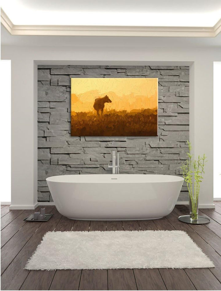 Pixxprint fressende Kuh auf der Weide als Leinwandbild/Grösse: 100x70 / Wandbild/Kunstdruck/fertig b